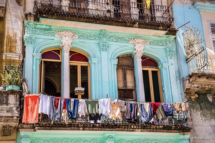 Old building with laundry hanging on the balcony.