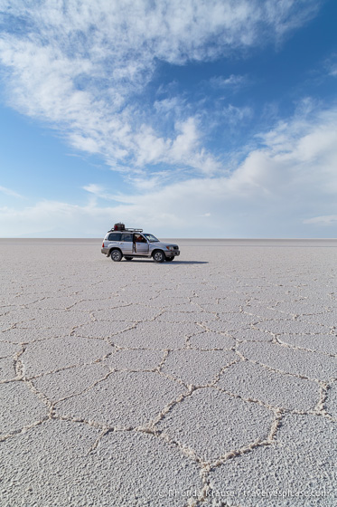 Touring the Uyuni Salt Flats in an SUV.