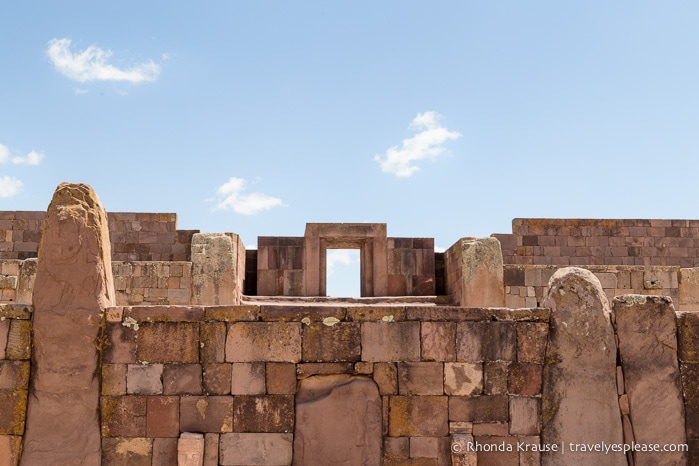 Kalasasaya viewed from inside the Semi-Subterranean Temple at the Tiwanaku Archaeological Site.