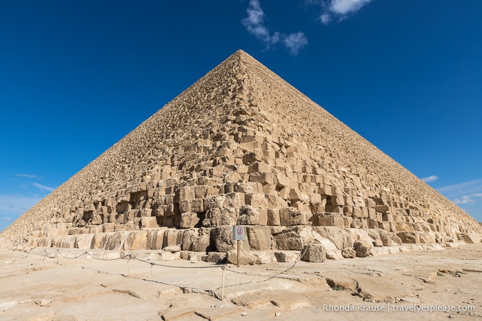Corner view of the Great Pyramid of Giza.