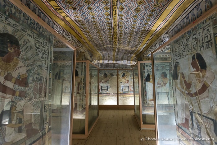 Colourful paintings inside the tomb of Sennefer.