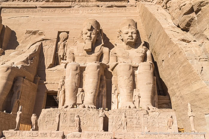 Statues on the facade of the Great Temple at Abu Simbel.